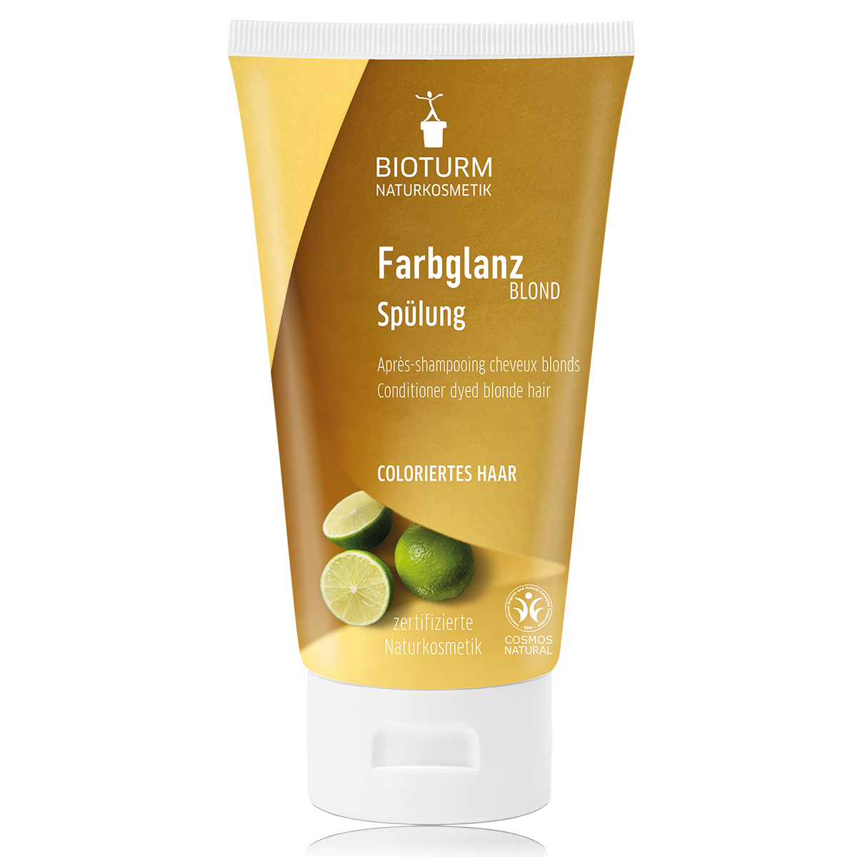 Eine Darstellung der Farbglanz blond Spülung: Die Verpackung zeigt Optimale Zusatzpflege bei blond gefärbtem Haar und Strähnen - verbessert die Kämmbarkeit.