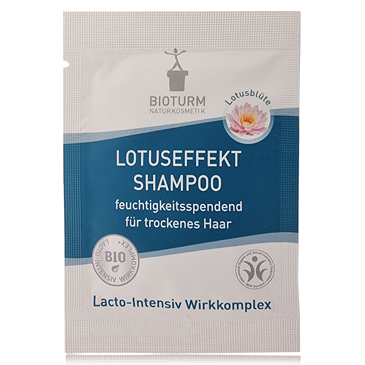 Sachet des Lotuseffekt Shampoo von Bioturm Naturkosmetik